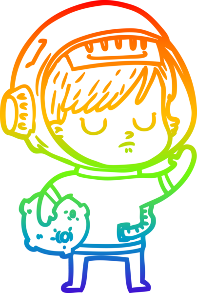 Gökkuşağı gradyan çizgi çizimi bir insan tarafından çizilmiş astronot bir kadın.