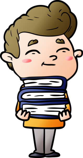 Bir insan tarafından çizilmiş bir yığın yeni kitabı olan mutlu çizgi film adamı.