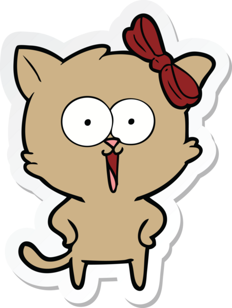 Bir insan tarafından çizilmiş çizgi film kedisinin çıkartması.