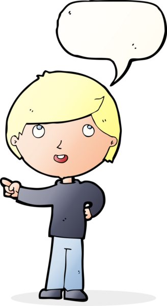 Çizgi filmci çocuk bir insan tarafından çizilmiş konuşma balonuyla işaret ediyor.