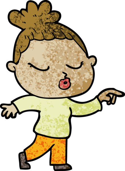 Bir insan tarafından çizilmiş sakin bir kadın çizgi filmi.