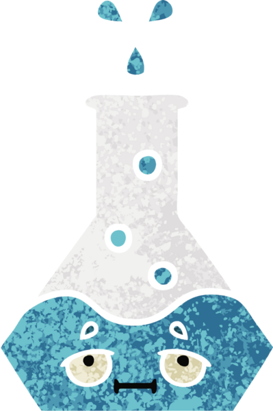 Bir insan tarafından çizilmiş bir deney şişesinin retro çizim tarzı karikatürü.