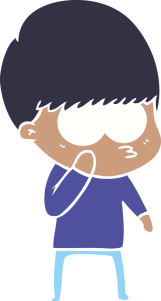 Bir insan tarafından çizilmiş tuhaf düz renkli çizgi film çocuğu.