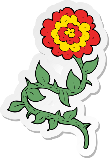 Bir insan tarafından çizilmiş karikatür çiçeğinin çıkartması.