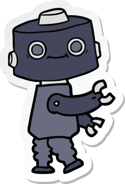 Bir insan tarafından çizilmiş robot karikatür çıkartması.