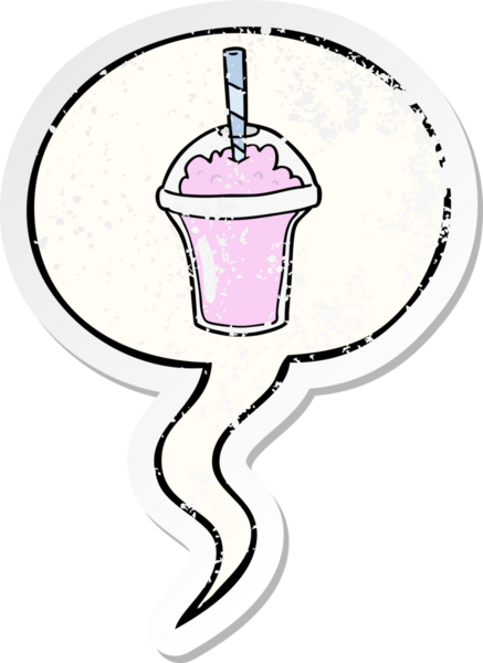 Konuşma balonlu çizgi film smoothie bir insan tarafından çizilmiş sıkıntılı eski bir çıkartma