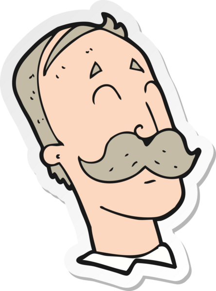 Bir insan tarafından çizilmiş bıyıklı yaşlı bir adamın çıkartması.