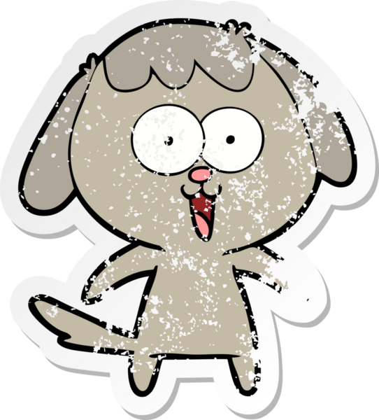 Bir insan tarafından çizilmiş şirin bir köpeğin sıkıntılı çıkartması.