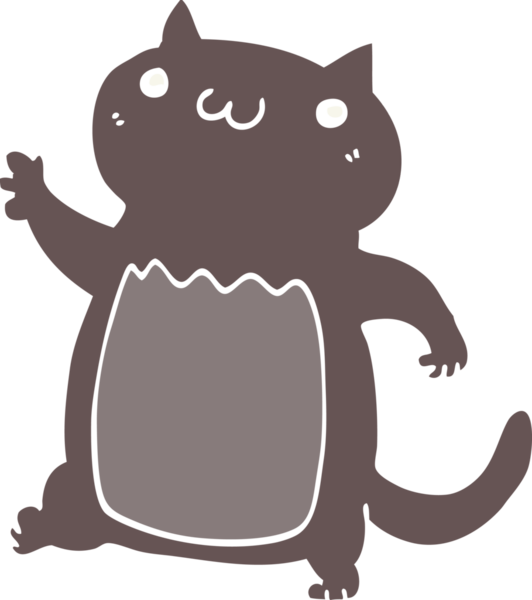 Bir insan tarafından çizilmiş düz renkli çizgi film kedisi