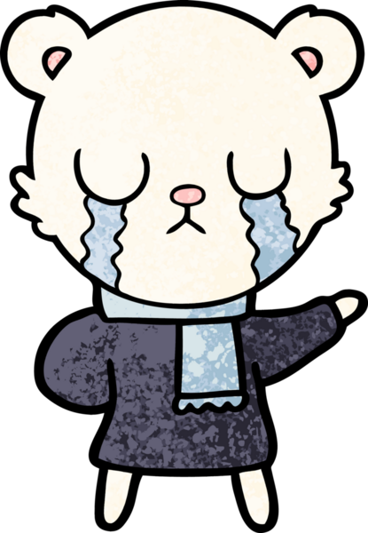 Bir insan tarafından çizilmiş ağlayan kutup ayısı çizgi filmi.