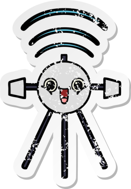 Bir insan tarafından çizilmiş şirin bir çizgi film uydusunun sıkıntılı çıkartması.