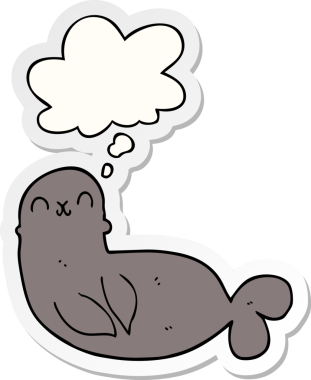 Düşünce baloncuklu karikatür mührü insan tarafından çizilmiş bir çıkartma.