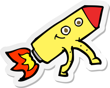 Bir insan tarafından çizilmiş mutlu roket çıkartması.