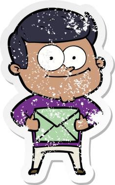 Bir insan tarafından çizilmiş mutlu bir adamın karikatür çıkartması.