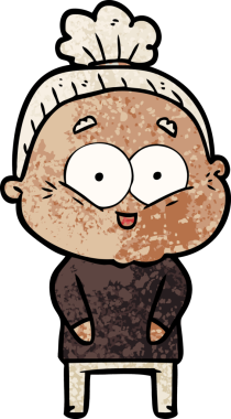 Bir insan tarafından çizilmiş mutlu yaşlı kadın çizgi filmi.