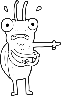 Bir insan tarafından çizilmiş siyah beyaz çizgi film böceği