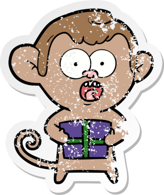 Bir insan tarafından çizilmiş, şok olmuş bir maymunun sıkıntılı çıkartması.