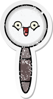 Bir insan tarafından çizilmiş sevimli bir çizgi film büyüteçinin sıkıntılı çıkartması.