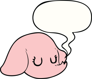 Bir insan tarafından çizilmiş konuşma baloncuklu fil yüzü.