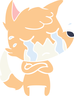 Bir insan tarafından çizilmiş ağlayan tilki düz renkli çizgi film