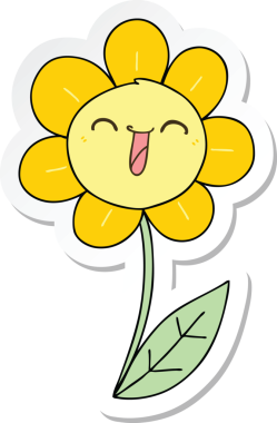 Bir insan tarafından çizilmiş garip bir el yazısı çizilmiş mutlu bir çiçek.