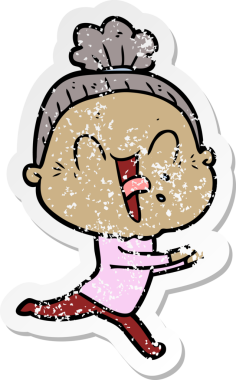 Bir insan tarafından çizilmiş mutlu, yaşlı bir kadının sıkıntılı çıkartması.