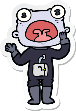 Bir insan tarafından çizilmiş garip uzaylı çizgi filminin çıkartması.