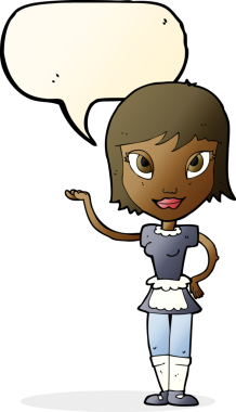 Bir insan tarafından çizilmiş konuşma balonu olan çizgi film hizmetçisi.