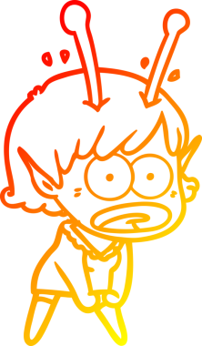 Bir çizgi film karakteri, bir insan tarafından çizilmiş bir uzaylı kız çizimi.