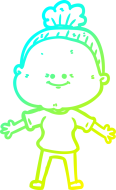 Bir insan tarafından çizilmiş, mutlu, yaşlı bir kadının çizimi.