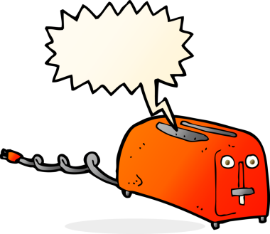 bir insan tarafından çizilmiş konuşma balonlu bir tost makinesi.