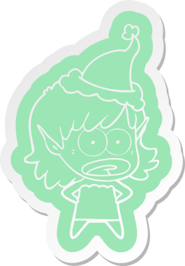 Şok olmuş bir elf kızının insan tarafından çizilmiş Noel Baba şapkası.