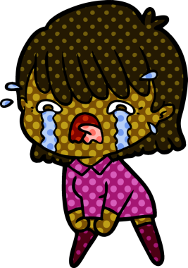 Bir insan tarafından çizilmiş ağlayan çizgi film kızı.