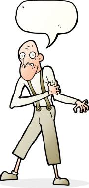 Karikatür ihtiyarı bir insan tarafından çizilmiş bir konuşma balonuyla kalp krizi geçiriyor.