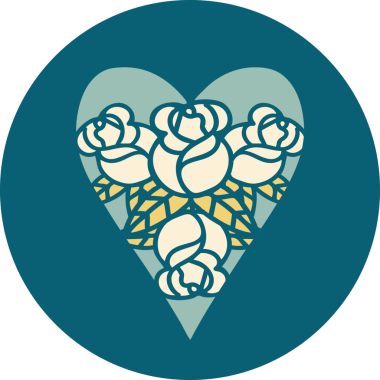 Bir insan tarafından çizilmiş kalp ve çiçeklerin ikonik dövme şekli