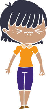 Bir insan tarafından çizilmiş düz renkli çizgi film kızı.