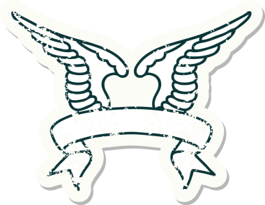 Bir insan tarafından çizilmiş bir kanadın bayrağıyla eski bir etiket