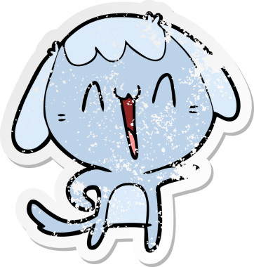 Bir insan tarafından çizilmiş, gülen bir köpeğin dertli çıkartması.