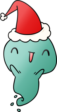 Bir insan tarafından çizilmiş Kawai hayaletinin el çizimi gradyan çizgi filmi.