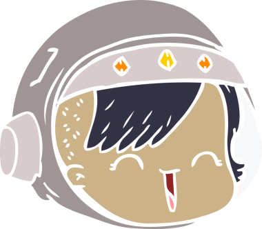 Bir insan tarafından çizilmiş düz renkli çizgi film mutlu astronot yüzü