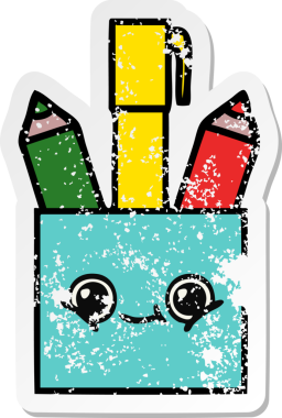 Bir insan tarafından çizilmiş sevimli bir kalem tenceresinin sıkıntılı çıkartması.