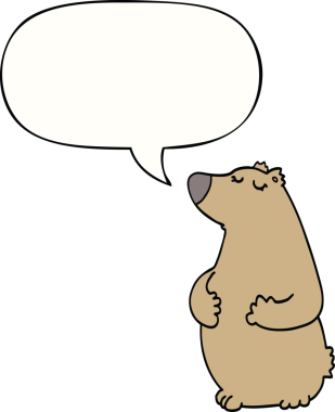 Bir insan tarafından çizilmiş konuşma balonlu çizgi film ayısı.