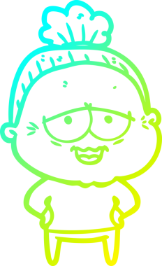 Bir insan tarafından çizilmiş, mutlu, yaşlı bir kadının çizdiği soğuk çizgi.