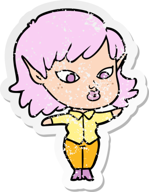 Bir insan tarafından çizilmiş güzel bir elf kızının sıkıntılı çıkartması.