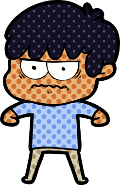 Bir insan tarafından çizilmiş sinirli çizgi film çocuğu.