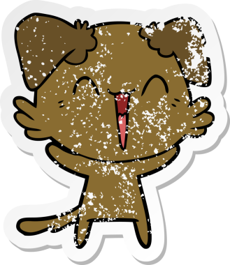 Bir insan tarafından çizilmiş mutlu küçük bir köpek çizgi filminin sıkıntılı çıkartması.