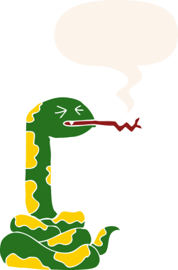 bir insan tarafından çizilmiş, konuşma baloncuklu çizgi film tıslayan yılan.