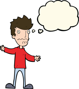 Bir insan tarafından çizilmiş düşünce baloncuğu olan sinirli bir adam.