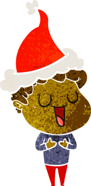 Gülen el, bir insan tarafından çizilmiş Noel Baba şapkası giyen bir adamın retro karikatürünü çizdi.