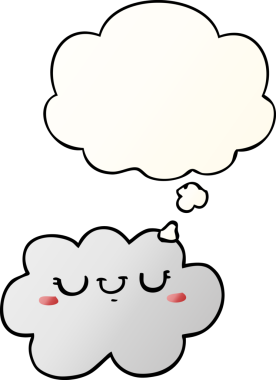 Düşünce baloncuğu olan sevimli çizgi film bulutu bir insan tarafından çizilmiş.